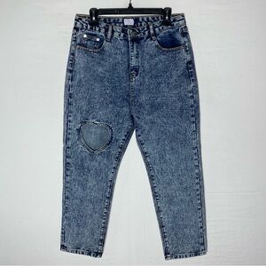 Tal Clothing Acid Wash Blue High Rise Cropped Jeans W Heart Cutout 31 Festival
